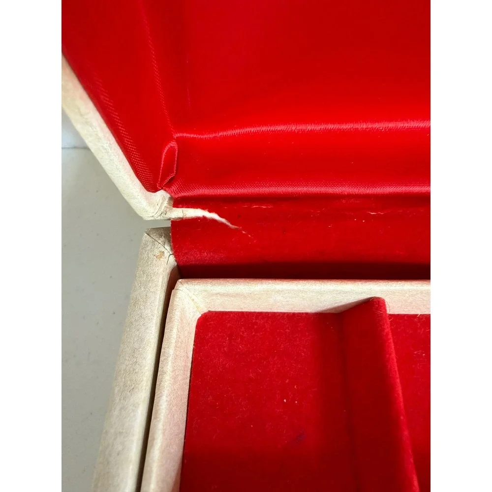 Vintage Lady Buxton Jewelry Box Cream Satin Red Lining Dual/ Hidden Compartment